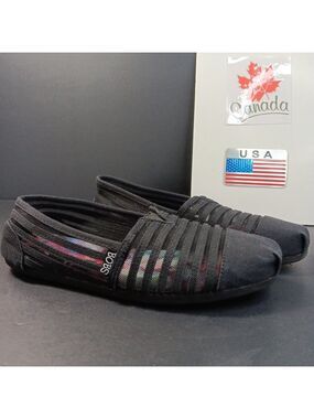 Bobs from Skechers Womens Black Canvas Mesh Slip on Ballet Flat Size 6.5 CN